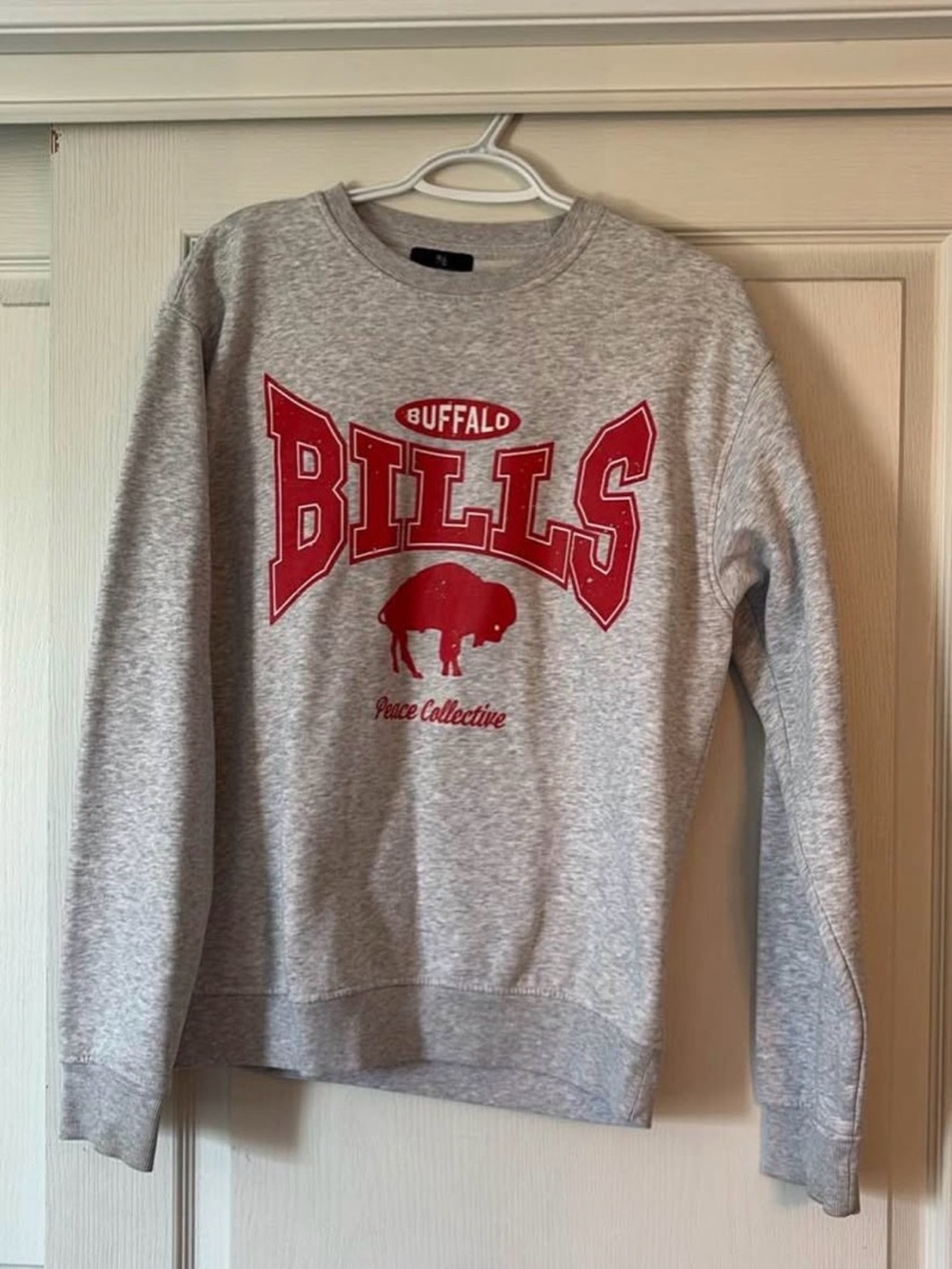 Peace Collective Buffalo Bills Grey Crewneck Sweatshirt with Red Logo Size M
